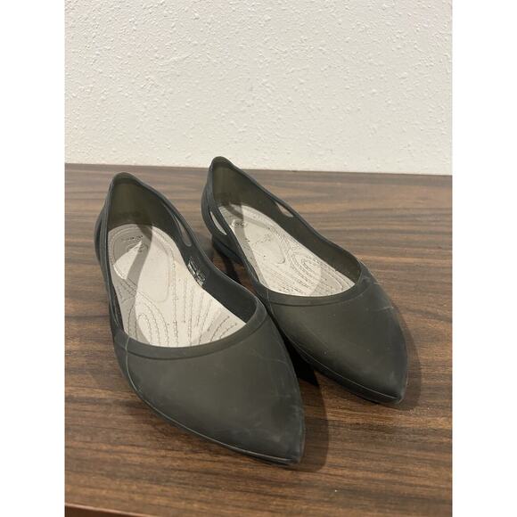 Crocs Rio Ballet Flats Women's Black Sz 6 Cutout Translucent Pointed Toe Slip-On - Picture 1 of 11